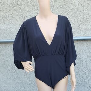 Express Black V-Neck  Bodysuit With balloon-style sleeves Size L